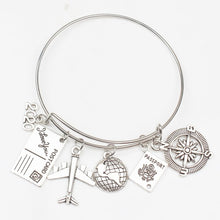 Load image into Gallery viewer, 2019 2020 2021 2022 Earth Plane Postcard Alloy Bracelet Compass Pendant Travel Bracelet Best Friend Jewelry Gift Handmade DIY