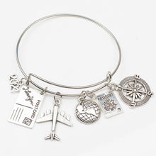 Load image into Gallery viewer, 2019 2020 2021 2022 Earth Plane Postcard Alloy Bracelet Compass Pendant Travel Bracelet Best Friend Jewelry Gift Handmade DIY
