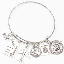 Load image into Gallery viewer, 2019 2020 2021 2022 Earth Plane Postcard Alloy Bracelet Compass Pendant Travel Bracelet Best Friend Jewelry Gift Handmade DIY